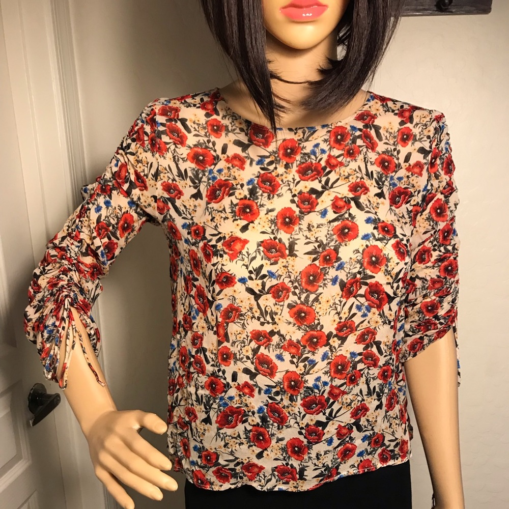 Zara Woman Poppy Print Blouse